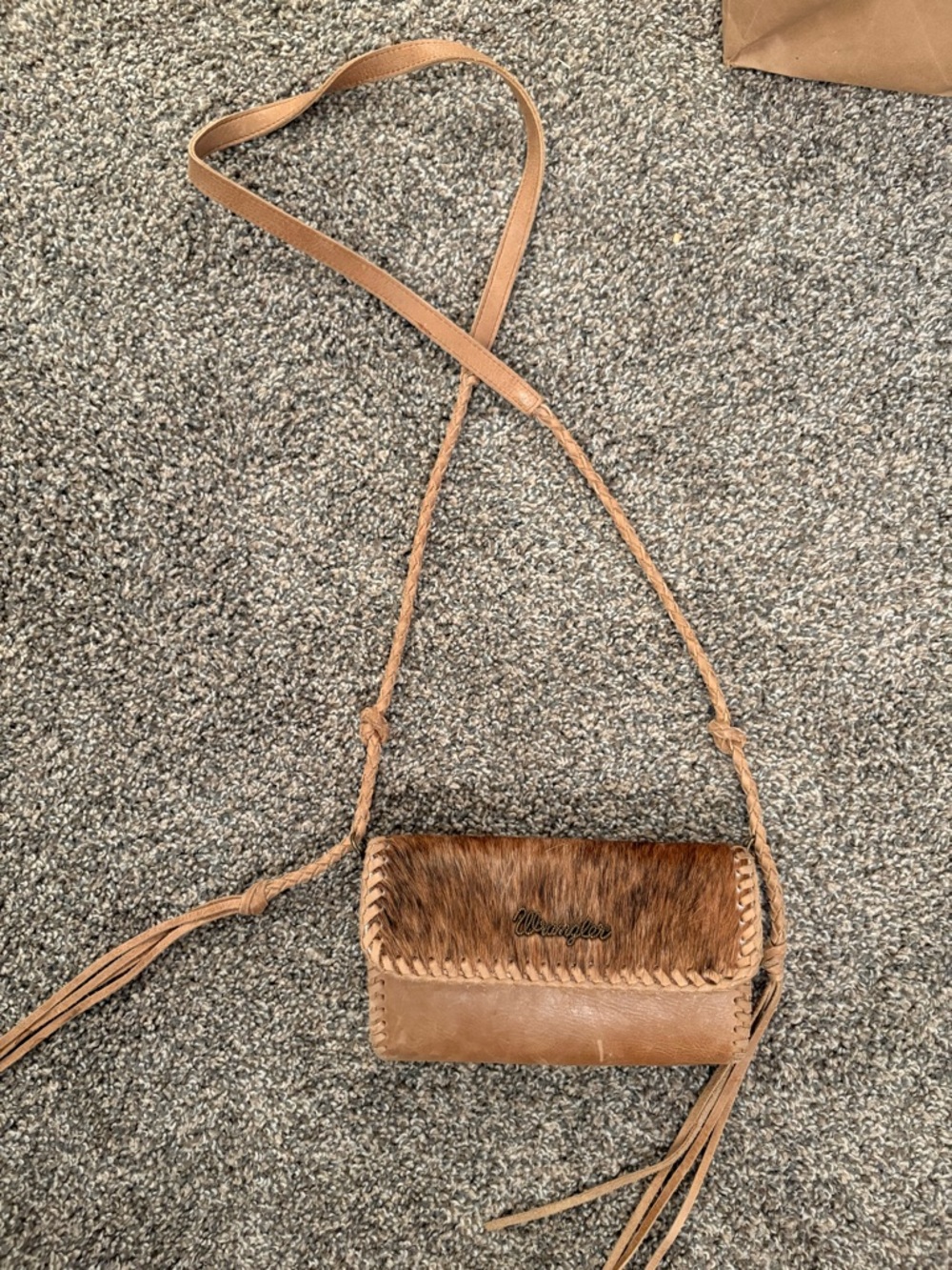 Wrangler Brown Tan Hair-On Crossbody with Braided Strap